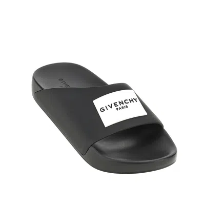 Givenchy Label Flat Mules In Black Rubber Women In Multi
