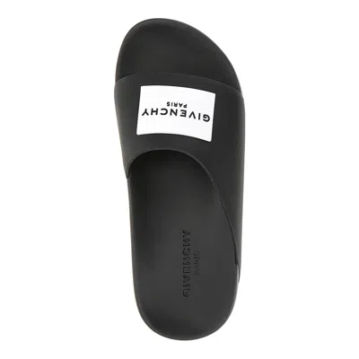 Givenchy Label Flat Mules In Black Rubber Women In Multi