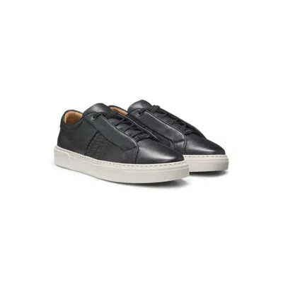 Hugo Boss Gary Burnished-leather Trainers With Hidden Laces In Black