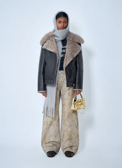 Acne Studios Women Leather Shearling Jacket In Multi