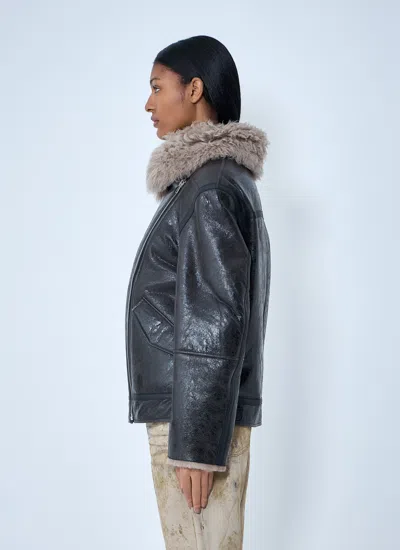 Acne Studios Women Leather Shearling Jacket In Multi