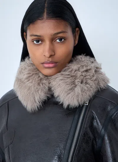 Acne Studios Women Leather Shearling Jacket In Multi