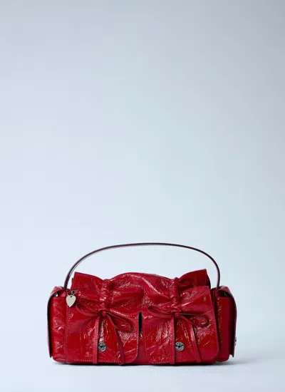 Acne Studios Multipocket Crinkle Patent Leather Top Handle Bag In Red