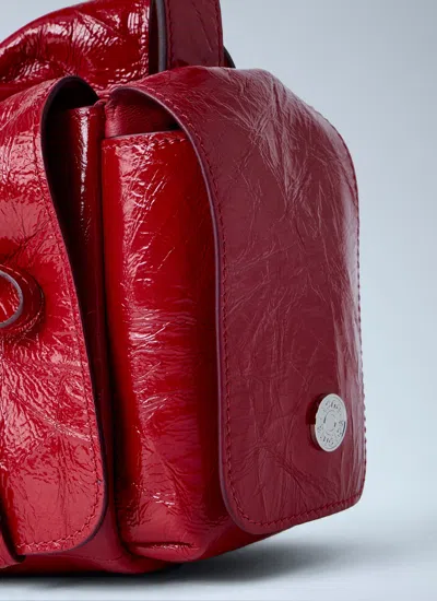 Acne Studios Multipocket Crinkle Patent Leather Top Handle Bag In Red