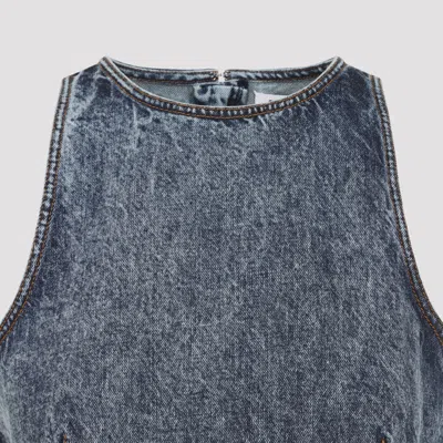 Alaïa Alaia Peplum Halterneck Top With Ruched Hem And Fitted Waist In Blue