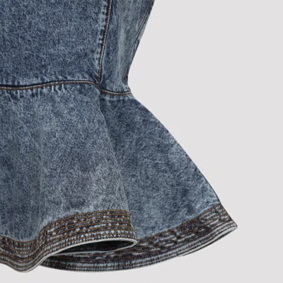 Alaïa Alaia Peplum Halterneck Top With Ruched Hem And Fitted Waist In Blue