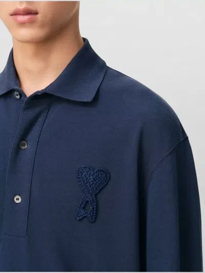 Ami Alexandre Mattiussi Blue Polo Shirt With Adc Patch Logo In Cotton Uomo In Multi