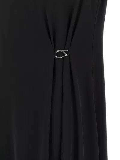 Herno Sleeveless Diagonal Dress Draped Metal Ring In Black