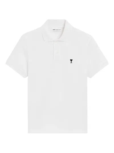 Ami Alexandre Mattiussi Ami Paris Men White Polo Shirt With Adc Embroidery On The Front And Classic Collar In Cotton Man In Multi