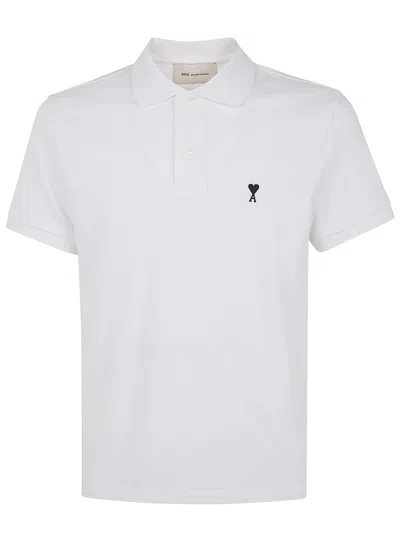 Ami Alexandre Mattiussi Ami Paris Men White Polo Shirt With Adc Embroidery On The Front And Classic Collar In Cotton Man In Multi