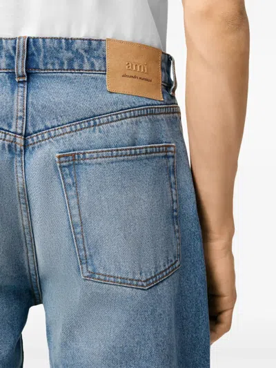 Ami Alexandre Mattiussi Ami Straight-leg Denim Jeans With Faded Blue Wash And Leather Accent
