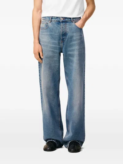 Ami Alexandre Mattiussi Ami Straight-leg Denim Jeans With Faded Blue Wash And Leather Accent
