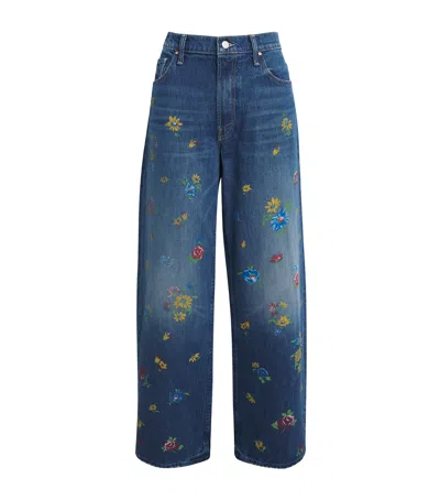 Mother Lil Rerun Zip Sneak High Rise Wide Leg Jeans In Field Of Flowers In Blue