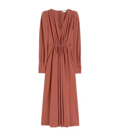 Max Mara Washed Silk Canvas Dress In Brown