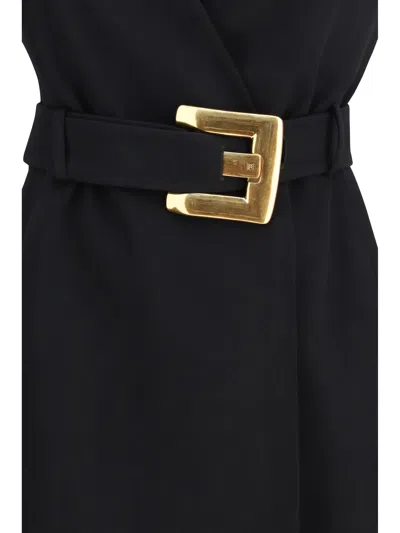 Balmain Sleeveless Wrap Dress Belted Waist Neckline In Black