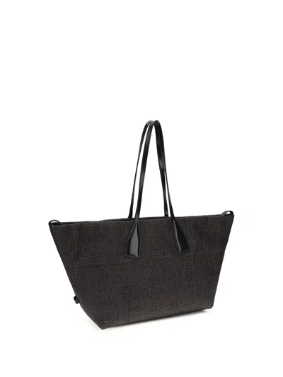 Balmain Women Track Shoulder Bag In Leather And Raffia In Black