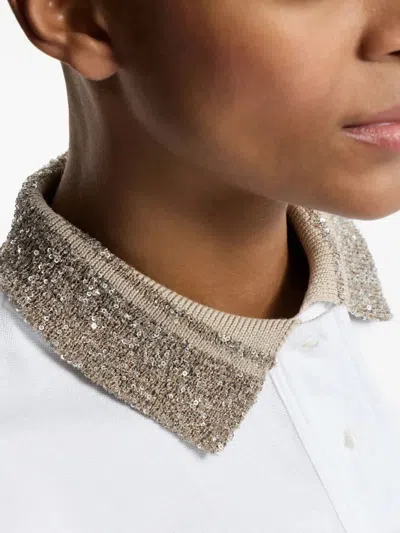 Brunello Cucinelli Women Cotton Jersey Polo Shirt With Dazzling Knit Collar In Multi