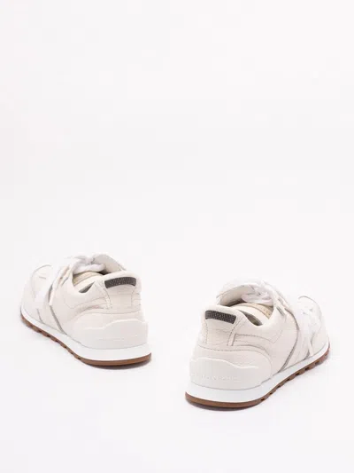 Brunello Cucinelli Grained Soft Leather Runners With Shiny Loops Shoes In White