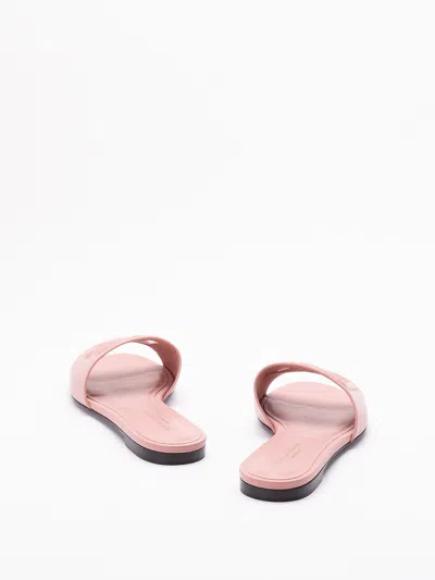 Dolce & Gabbana Women Pink Slide Sandals With Cut Out Logo In Leather Woman