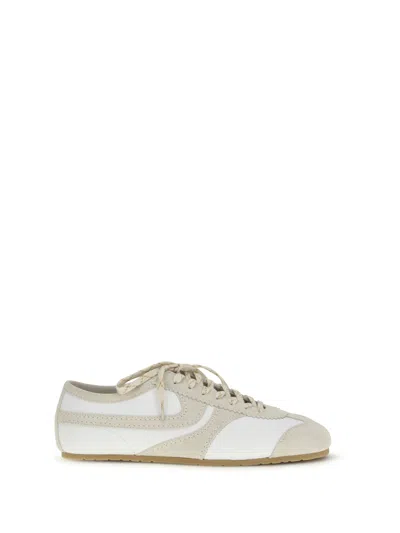 Dries Van Noten Leather Sneakers Low Profile Suede Panels Rubber Sole In Neutral