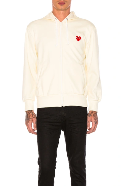Shop Comme Des Garçons Play Pullover Hoodie With Red Emblem In Ivory