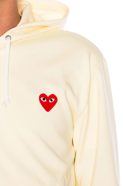 Shop Comme Des Garçons Play Pullover Hoodie With Red Emblem In Ivory