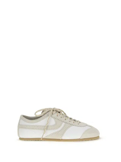 Dries Van Noten Leather Sneakers Low Profile Suede Panels Rubber Sole In White