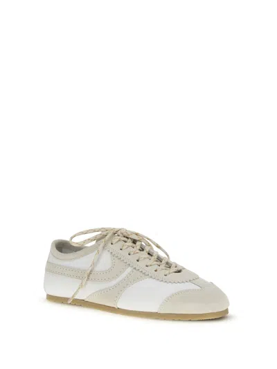 Dries Van Noten Leather Sneakers Low Profile Suede Panels Rubber Sole In White