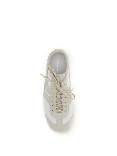 Dries Van Noten Leather Sneakers Low Profile Suede Panels Rubber Sole In White