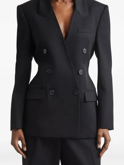 Givenchy Double Breasted Integrated Collar Wool Jacket In Black