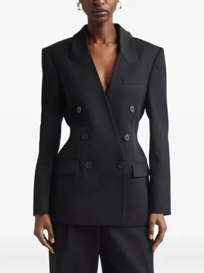Givenchy Double Breasted Integrated Collar Wool Jacket In Black