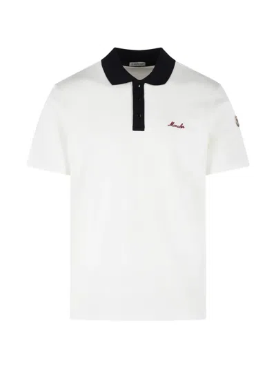 Moncler Embroidered Logo Cotton Pique Polo Shirt Clothing In White