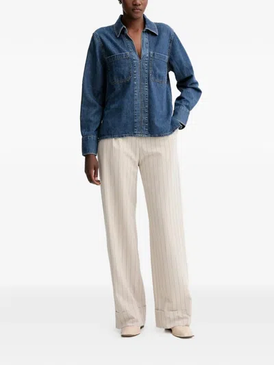 Rag & Bone Channing Split Neck Popover Top In Blue