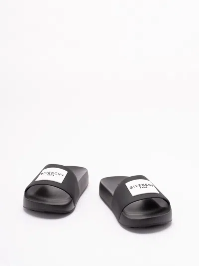 Givenchy Label Flat Mules In Black Rubber Women In Multi