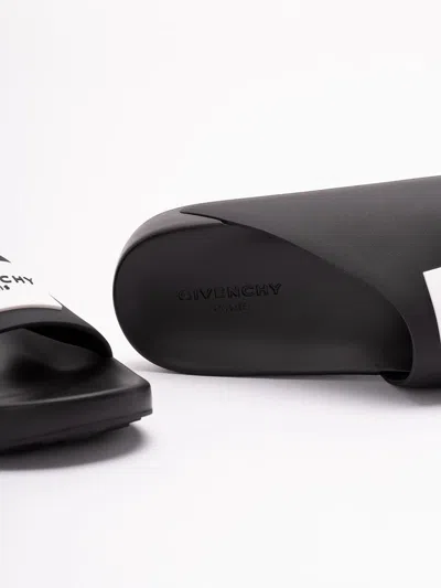 Givenchy Label Flat Mules In Black Rubber Women In Multi