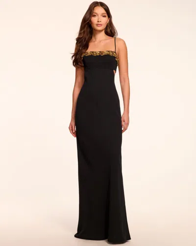Ramy Brook Helen Floral Embellished Sleeveless Gown In Black