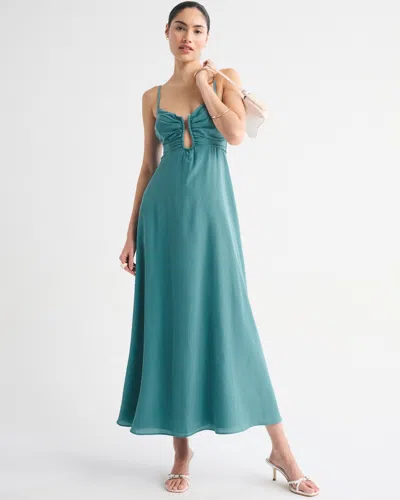 Abercrombie & Fitch Plunge Neck Cutout Maxi Dress In Blue