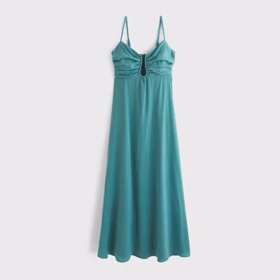 Abercrombie & Fitch Plunge Neck Cutout Maxi Dress In Blue