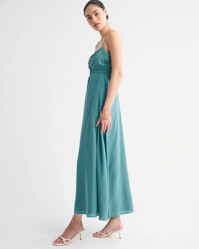 Abercrombie & Fitch Plunge Neck Cutout Maxi Dress In Blue