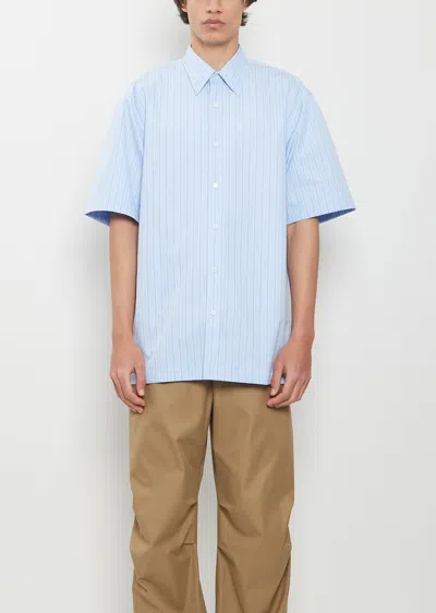 Dries Van Noten Short Sleeve Shirt Straight Cut Striped Collar In Blue