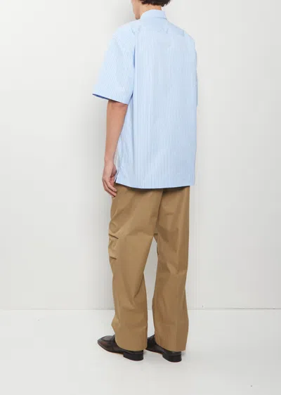 Dries Van Noten Short Sleeve Shirt Straight Cut Striped Collar In Blue