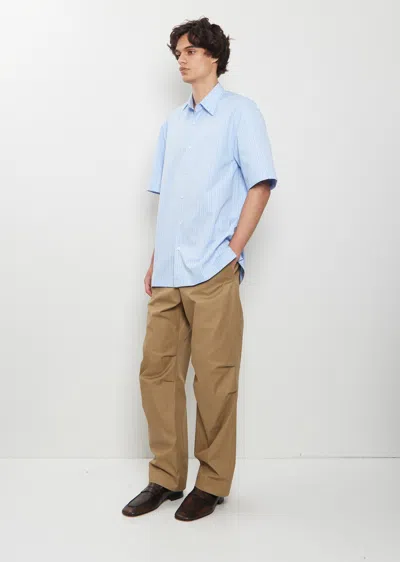 Dries Van Noten Short Sleeve Shirt Straight Cut Striped Collar In Blue