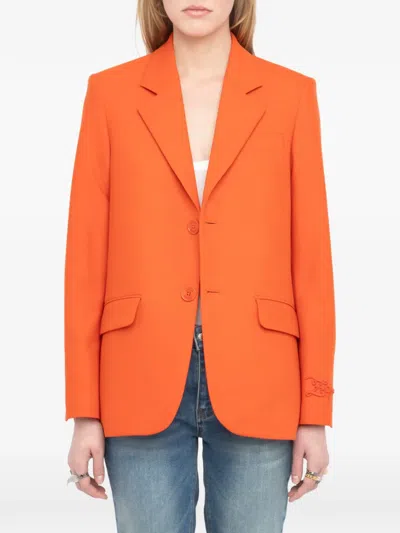 Zadig & Voltaire Womens Tangerine Vanille Single-breasted Woven Blazer In Orange