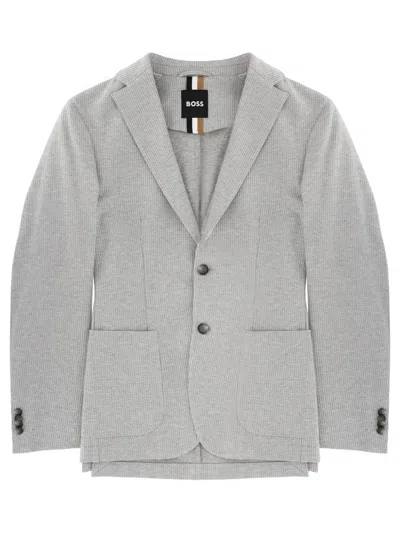 Hugo Boss Tailored Jacket Notch Lapel Front Pockets In Gray