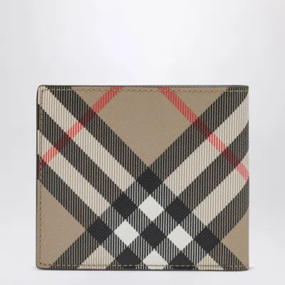 Burberry Check Pattern Beige Folding Wallet Men In Sand