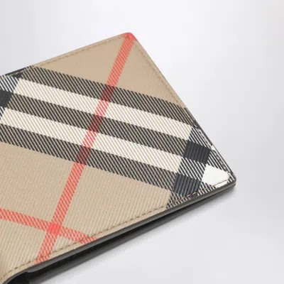 Burberry Check Pattern Beige Folding Wallet Men In Sand
