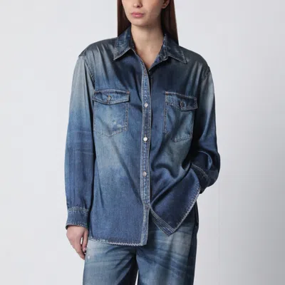 Golden Goose Deluxe Brand Women Oversized Shirt With Denim Print In Blue