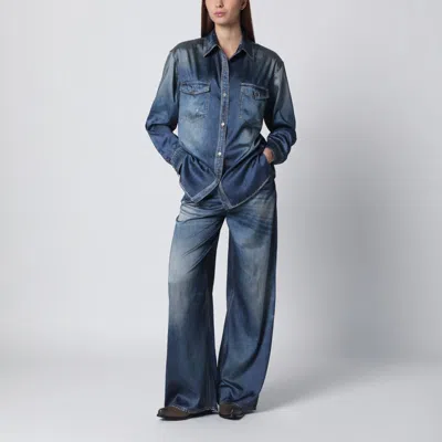 Golden Goose Deluxe Brand Women Oversized Shirt With Denim Print In Blue