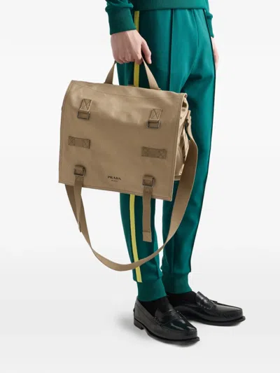Prada Canvas Shoulder Bag Strap Top Handle In Nude