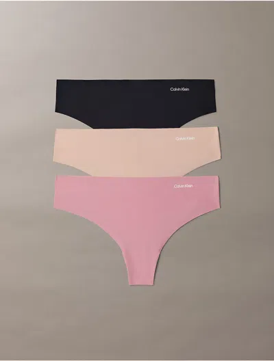 Calvin Klein Invisibles 3-pack Thongs In Brown